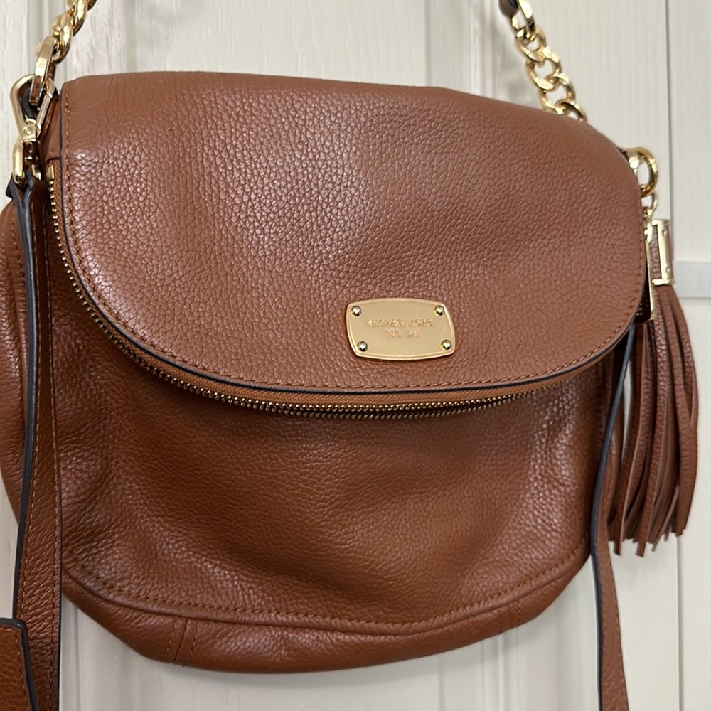 Michael Kors tan leather fold over crossbody